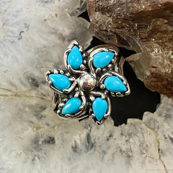 Carolyn Pollack Jewelry - Carolyn Pollack Vintage Sterling Sleeping Beauty Turquoise Flower Cluster Ring